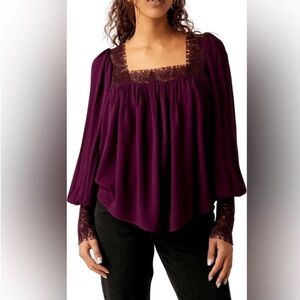 Free People Flutter By Lace Trim Blouse